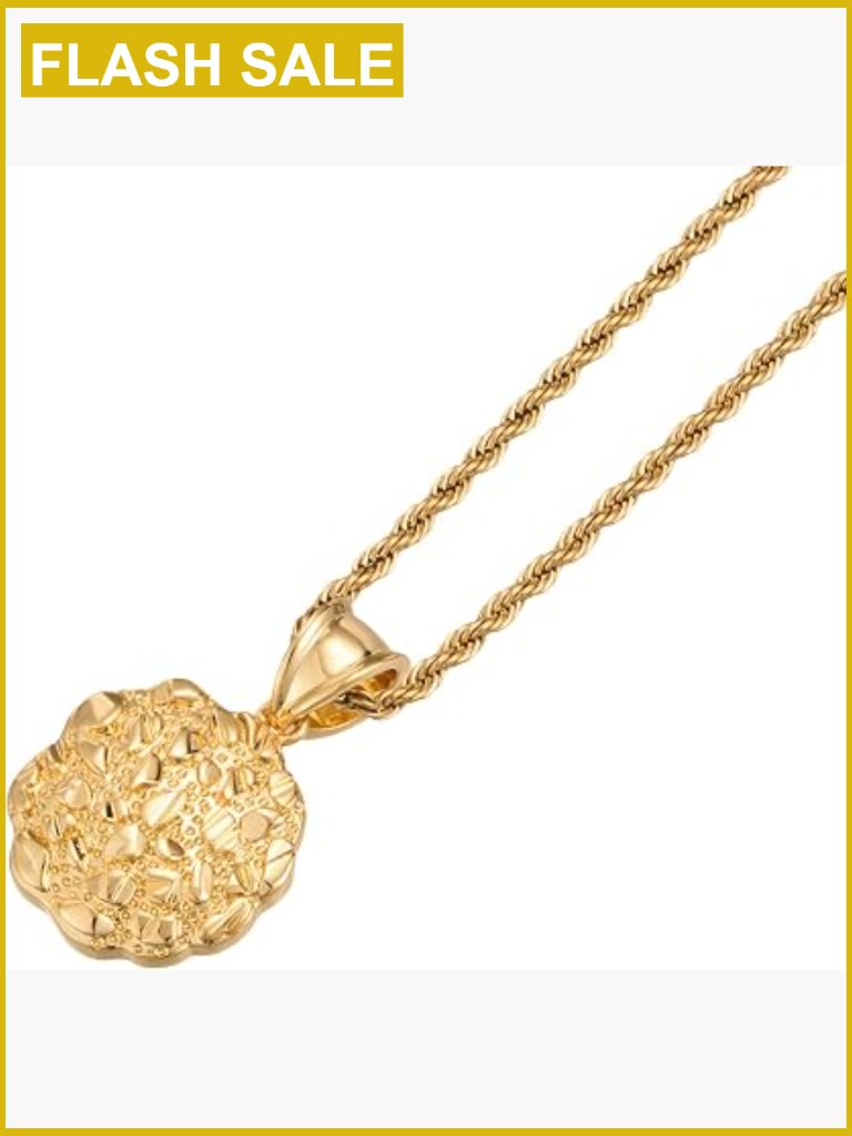 Gold Plated Nugget Coin Pendant Necklace Unisex